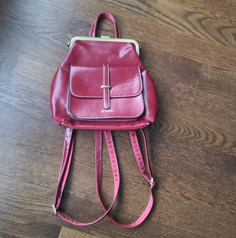 Ecosusi red leather backpack 11×10×4in.